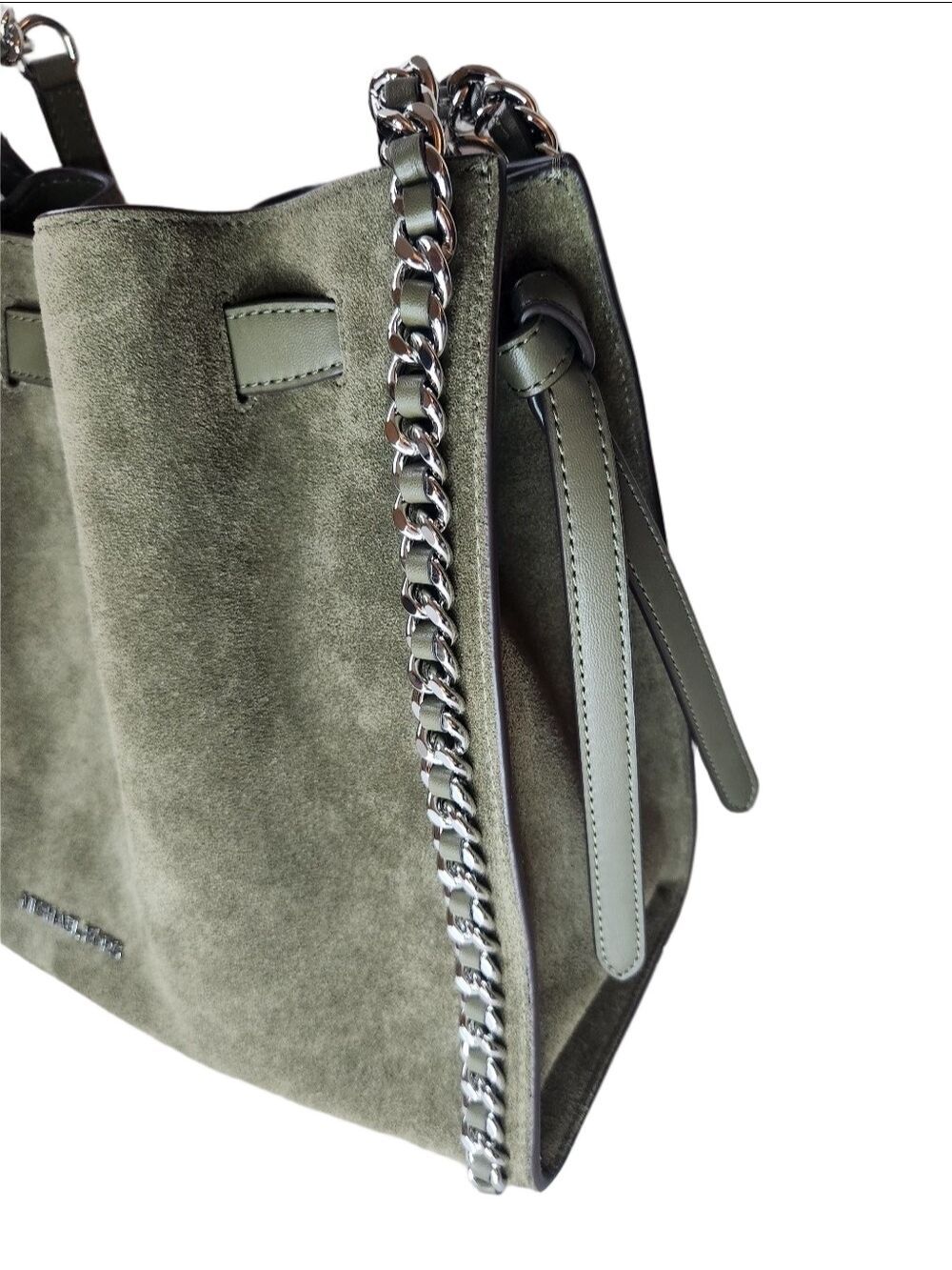 NWT Michael Kors Mina Large Suede Chain Shoulder Bag - Olive Green - Picture 3 of 16